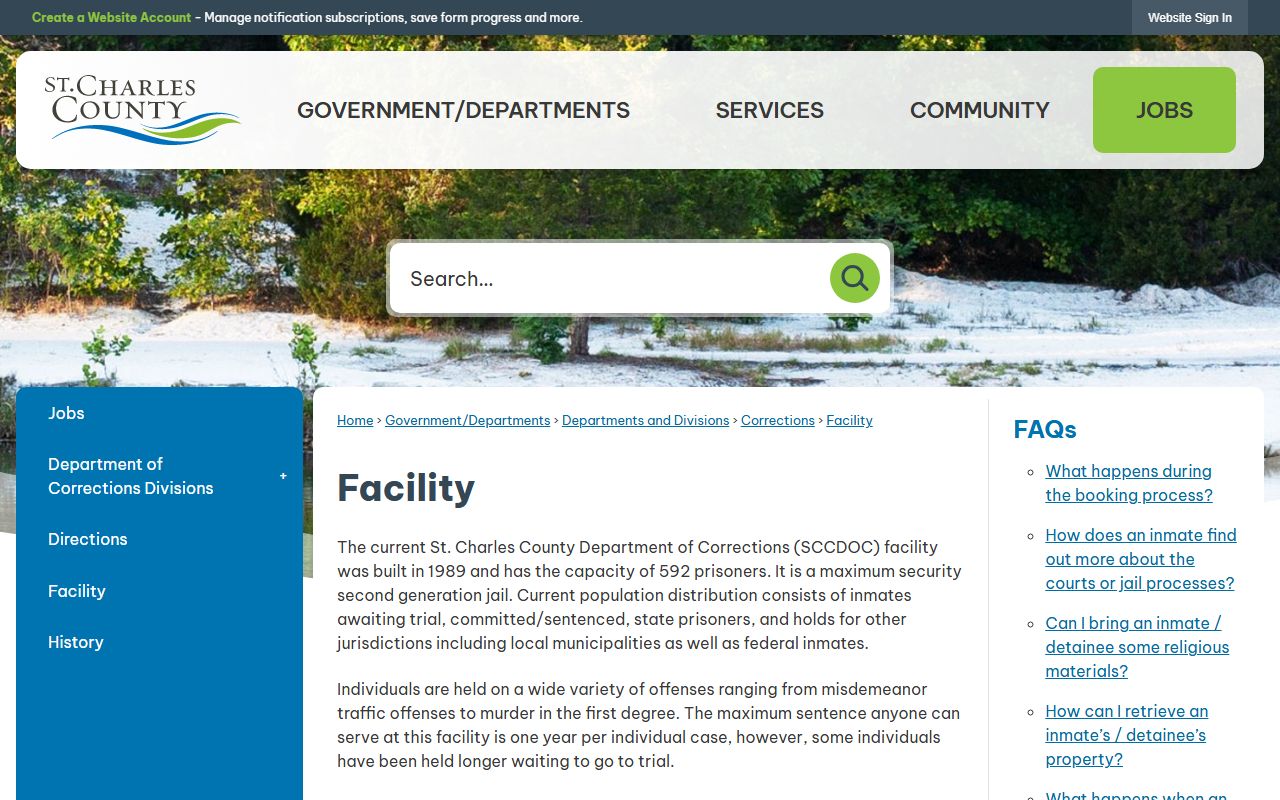 St. Charles County jail facility overview and inmate capacity